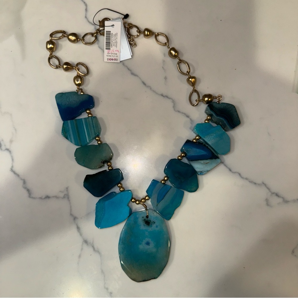 Chico’s Blue Agate Bib Necklace NWT